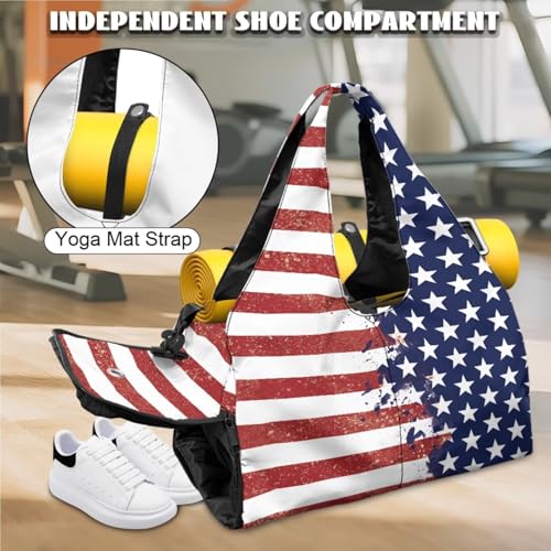 Yoga Gym Bag with Removable Adjustable Shoulder Strap, Shoe Compartment & Top Yoga Mat Holder 17.72x8.66x9.84in - color: American Creative Flag Print