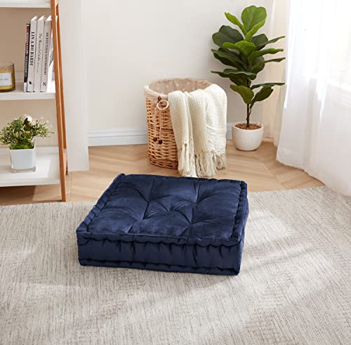 Floor Pillow Large Square Tufted Decorative Cushion 20" x 20" Faux Velvet Fabric Ultra Thick Fill for Kids and Adults, 1 Pack, Navy - color: Navy, size: 1 Pack