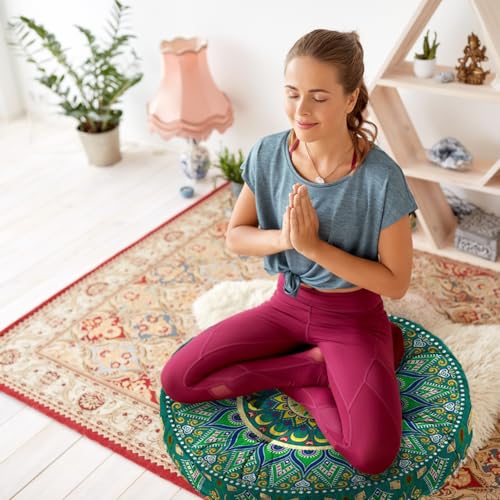 Mandala Meditation Cushion, Boho Meditation Mat, Meditation Pillows for Sitting on Floor, Cushions for Sitting in Home and Outdoor, Round Floor Pillows Cushion Seating for Yoga Accessories 22'' X 22'' - color: 07.mandala Meditation Cushion-2, size: 22x22