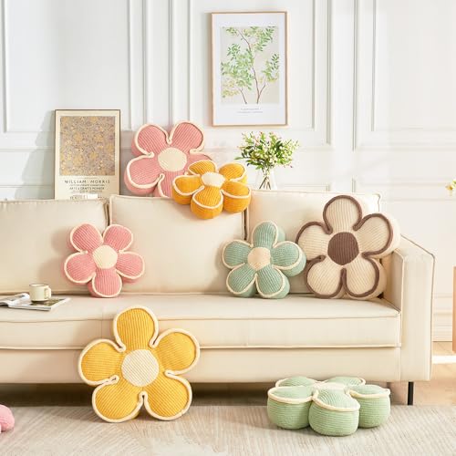 XIAIJIA 3PCS Flower Pillow, Daisy Throw Pillows, Flower Cushion 15.7 Inch | Decorative pillows, cute flower shaped pillow, flower pillows for bed, floral cushions, decor for bedroom, couch, sofa - color: 3 Pcs-3, size: 15.7 Inch