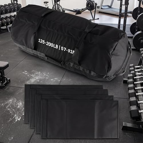 Takywep Heavy Duty Adjustable Sandbag, Unfilled Weight Bag with Multi Handles, Durable Workout Power Bag for Strength Training, Cross Training and Home Gym Fitness Exercise - color: Black, size: 125-200 LB