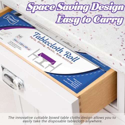 Plastic Table Cover Roll Disposable Tablecloth: 54in X 120ft Table Covers Plastic Table Cover Roll with Easy Slide Cutter Plastic Table Cloths for Parties Disposable-Purple - color: Purple, size: 1440" x 54" (Rectangular)