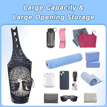 Yoga Mat Bag - Large Opening Long Tote Yoga Mat Carrier Holder Bag with Waterproof Wet Zipper Pocket and Drawstring Water Bottle Pocket - Yoga Bag Fit Most Size Mats - color: Tree of Life