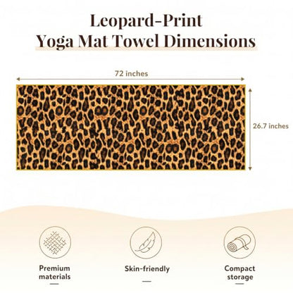 72 x 27 In Leopard Print Non Slip Hot Yoga Mat Towel with Pouch (Yellow) | Moisture-Wicking Quick-Dry Hot Yoga Towel, Washable, Compact Take-Anywhere Towel, for Yoga, Gym, Indoor, Outdoor