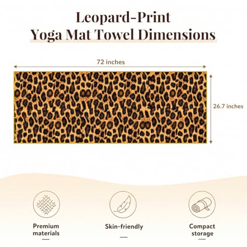 72 x 27 In Leopard Print Non Slip Hot Yoga Mat Towel with Pouch (Yellow) | Moisture-Wicking Quick-Dry Hot Yoga Towel, Washable, Compact Take-Anywhere Towel, for Yoga, Gym, Indoor, Outdoor