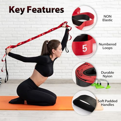 Acozycoo Stretching Strap with Loops for Physical Therapy,Knee,Calf,Back - color: Red, size: Length: 86 Inch, Width: 1.5 Inch