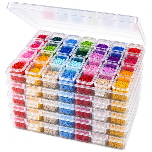 CGCG 5-Pack 28-Grid Clear Plastic Small Bead Organizer Storage Box | Portable diamond painting case with lids, mini craft containers for nail art glitter, seed sorting, jewelry making, sequins