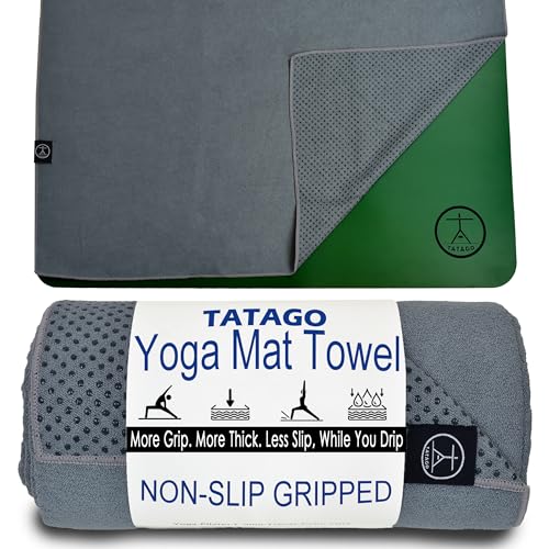 Tatago Yoga Mat Towel Non Slip for Hot Yoga. Our Hot Yoga Towel is Thicker, More Absorbent, and a Perfect Hot Pilates Mat Towel. 400GSM Microfiber Quick-Dry! - color: Nube Gris-72", size: Standard - 72"