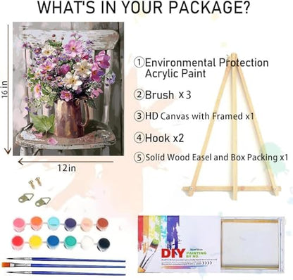 MIRCVSH Paint by Numbers for Adults Framed,Flowers DIY Oil Painting by Numbers on Canvas with Easel,Paint by Numbers Kits with Frame and Color Box Packaging12x16 Inch - color: MT11114-Framed