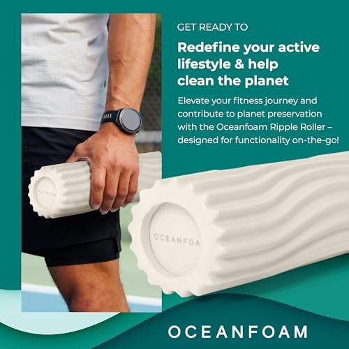 Oceanfoam Ripple Travel Foam Roller (11" x 3.35") Firm Mini Foam Roller for Physical Therapy, Deep Tissue Massage, Back Pain - High Density, Ergonomic Wave Textured - Yoga, Pilates, Exercise (Natural) - color: Natural