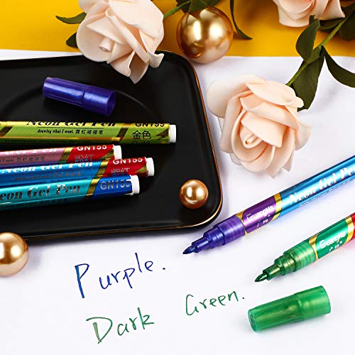 Outus 12 Metallic Marker Pens, Double Line Paint Markers for Black Paper | Glitter Dual Tips, Vivid Ink for Card Making, Scrapbook, Photo Album, Signature Lettering, Art Projects on Dark Surfaces
