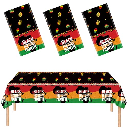 3 Pcs Black History Month Plastic Tablecloth,Disposable Table Cover for African American Heritage Month Party Decorations,108x54 Inch - color: Black History Month