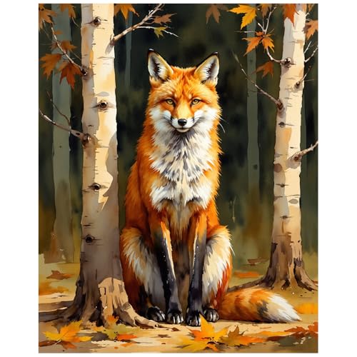 EnLvYY Paint by Numbers Kit for Adults 16x20in, (Unframed) DIY Acrylic Painting on Canvas, Autumn Forest Fox Animal, Beginner Relaxing Wildlife Wall Art for Living Room or Bedroom Decoration