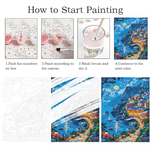 ZRIZQ Landscape Paint by Numbers Kit for Adults Beginner,16x20 | Full set with wooden brushes,rolled canvas,rich paints.Calming activity.Beginner friendly.Just open and paint. - color: 16"X20"Rolled Canvas(Frameless)-Landscape 12
