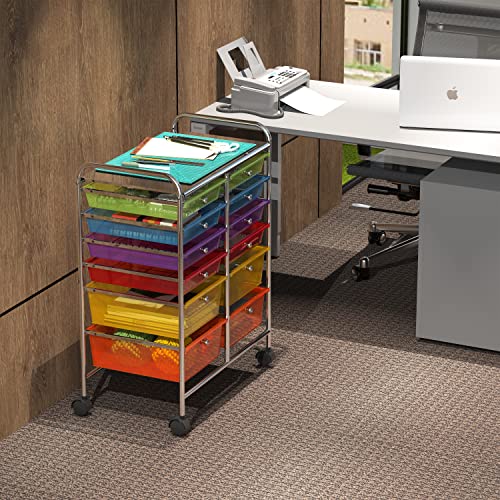 Simple Houseware 12 Drawers Rolling Utility Cart Organizer, Multicolor | 2-Column, 32" Height, Lockable Wheels, for School, Office, Art Craft, and Paper Storage - color: Multicolor, size: 12 Drawers