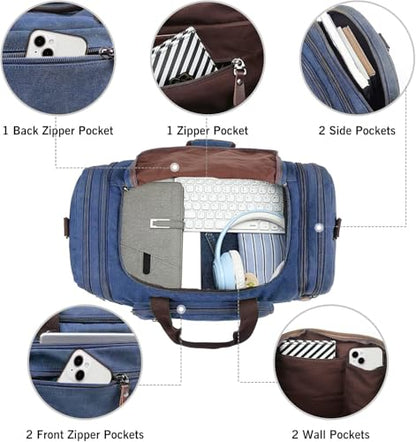 Sechunk Duffle Bag Canvas Large Outdoor Shoulder Bag Overnight Handbag Travel Tote Luggage Weekender Bag - color: blue-A