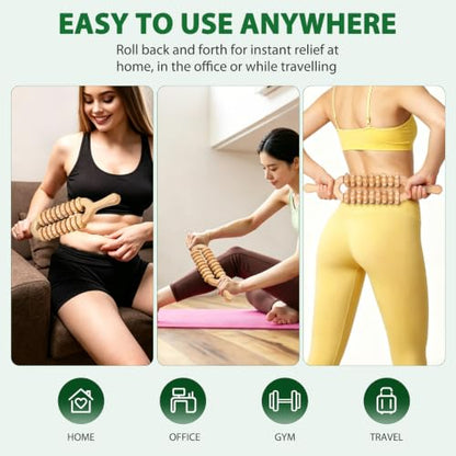 Liitrton Manual Wooden Massage Roller Stick for Muscle Relief, 18-Wheel | Smooth Body Roller, Wood Therapy Massage Tools for Trigger Point Relief, Legs Sore Muscle Recovery - size: 18-Wheel