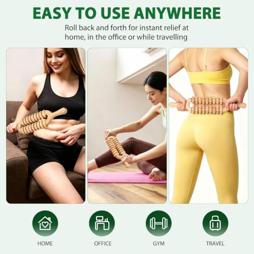 Liitrton Manual Wooden Massage Roller Stick for Muscle Relief, 18-Wheel - size: 18-Wheel