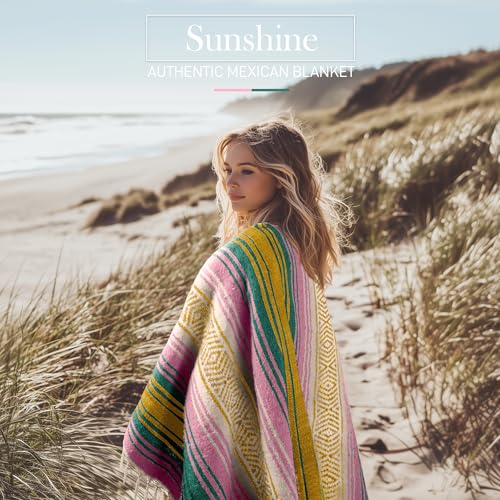 Hydration Nation Authentic Large Handwoven Mexican Striped Throw Blanket - Soft, Durable, Eco-Friendly - 70"x50" - Sunshine - color: Sunshine