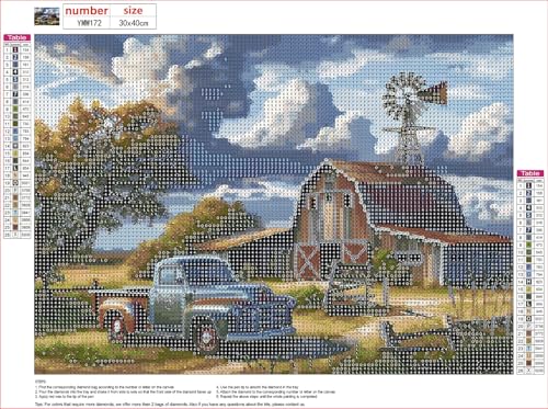 MXJSUA Farm Scene Diamond Art Painting Kits for Adults, Full Drill 5D Round Dots Diamonds Paint Picture for Beginners, Gem Art Painting Craft Kits for Home Decor Gift 16x12 inch - color: Farm Scene