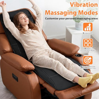 Vibration Massage Mat with Heat – Full Body Electric Massager Mattress Pad, 10 Motors, 9 Modes, 9 Intensities, 3 Heating Levels, 3 Timer Settings, Storage Bag, Earplugs, for Neck Back Waist Hips Legs - size: 57.8x19.7x1.2 in