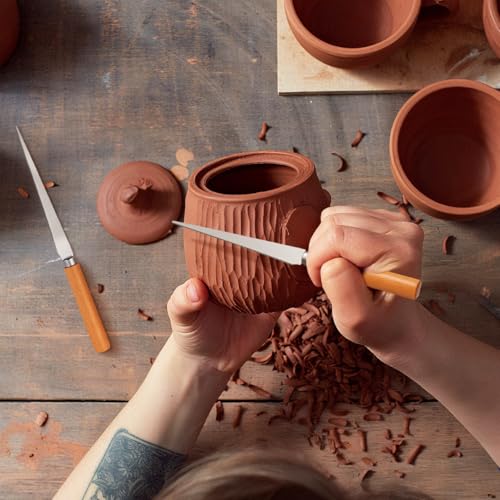 SEWACC 2Pcs Wooden Handle Fettling Knife for Pottery Clay Modeling and Ceramic Sculpture Repair 8.26In Carving Tool Set for Crafting and Trimming