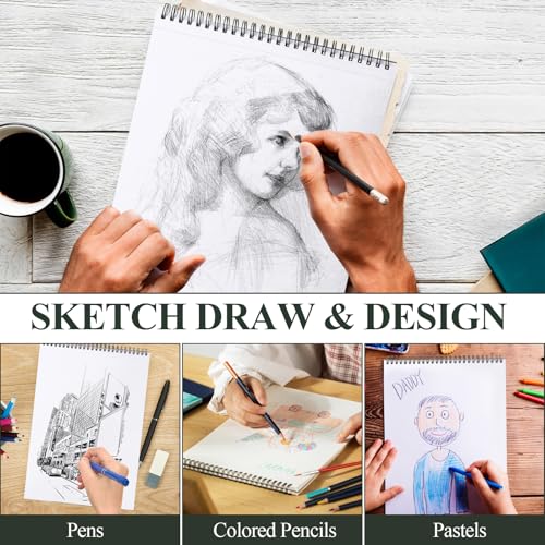 Utron 9"x12" Sketchbook Drawing, Top Spiral Sketching Pad, 100GSM/68LB Acid Free Art Sketching Pad, Drawing Paper, Beginner Artist (50 Sheets, White) (Pack of 2) - size: 2 Pack | 9" x 12"
