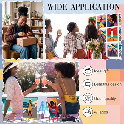 Blosssound 10 Set Pre Printed Canvas Pre Drawn Canvas Painting with Easel Kits 5" x 7" Outline Painting Panels for Beginners, DIY Craft Project, Party Favor, Home Decors(Modern Lady) - style: Modern Lady