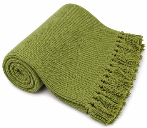 Kakaos Solid Color Cotton Yoga Blankets with Matching Tassels (Green) - color: Green