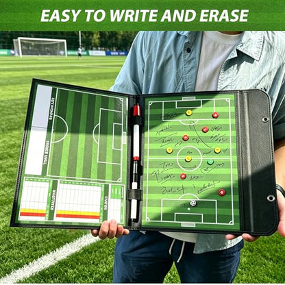 Soccer Coaching Board Magnetic Double Sided Dry Erase Soccer Tactics Board with Player Magnets, Markers and Hanging Hooks, Foldable Soccer Coach Strategy Board - color: Folding Soccer Coach Board