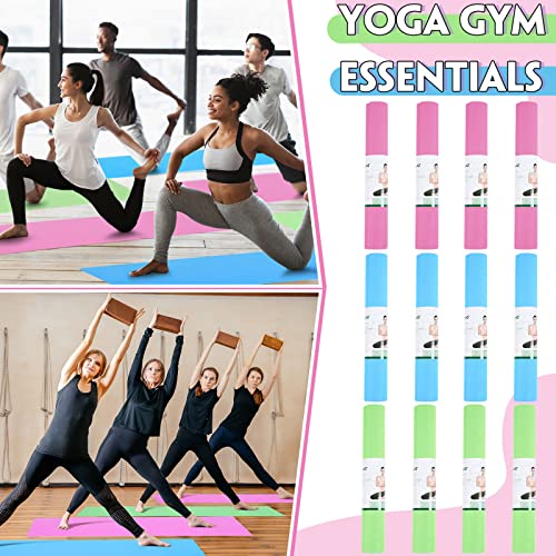 Amylove 12 Pieces Yoga Mats Bulk 68x24x0.12 Inch Exercise Non Slip Fitness Workout Mats for Women Men Home Workout Gym Yoga - color: Green, Pink, Light Blue