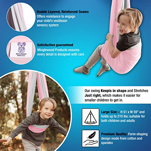 MINGLEWOOD Sensory Swing for Kids – Indoor Swing Set with 360° Swivel Hanger – Cozy & Calming Hammock for Autism, Anxiety, ADHD & Sensory Disorders - color: Pink/Gray