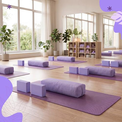 Chalyna 3 Pcs Yoga Bolster Pillow & Yoga Blocks Set Stretching and Back Support Lightweight Foam Blocks Portable Handle Soft Non-slip Surface Reusable for Pilates Meditation Balance Purple