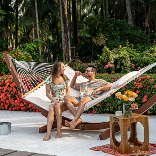 Lazy Daze 12FT Double Quilted Hammock with Spreader Bar for Outside Natural | 2 Person Heavy Duty Hammock with Detachable Pillow and Carabiners for Outdoor Backyard Poolside, 450lbs Weight Capacity - color: Natural