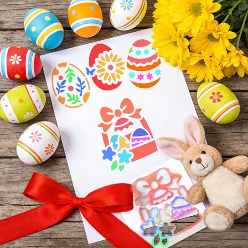 72 Pcs Easter Day Stencils for Painting Set, Reusable Eggs Rabbit Carrot Cute Painting Templates - Stencil Crafts Drawing Templates for DIY Scrapbook, Home Wall Murals, Canvas Wood Signs - style: Easter Day