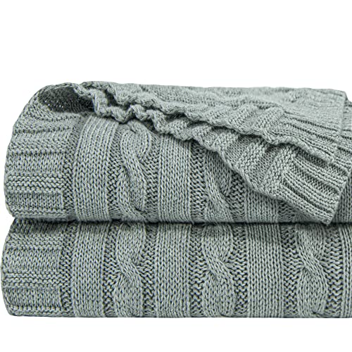 NTBAY Cotton Cable Knit Throw Blanket, 51 x 67, Light Grey - color: Light Grey, size: Throw(51"x67")