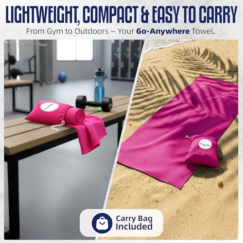 CHEEKY WINX Microfiber Gym Towel – Highly Absorbent Microfiber Sweat Towel, Quick-Dry Lightweight Design, Odour-Resistant Fabric, Matching Carry Bag, Pretty Pink/Blue Back, Regular (90 x 50 cm) - color: Pretty in Pink, size: Regular