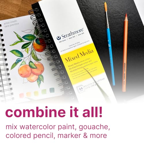 Strathmore 300 Series Mixed Media Paper Art Book, Black Hardcover & Side Wire Binding, 32 Sheets, White, 8.5x11 inch, 1 Count