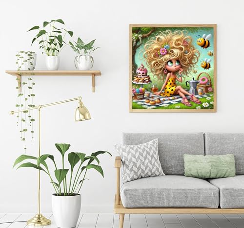 5D Girls Picnic Diamond Painting Kits for Adults Beginner 13.7X13.7inch | DIY Diamond Art Kits for Adults,Round Full Drill Diamond Dots with Gem Art Kits,And Relaxing Crafting,Home Wall Decor Gifts - color: HP83