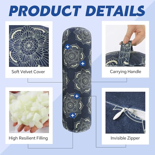 MABOZOO Round Yoga Pillow, Cylindrical Yoga Bolster Pillow with Washable Cover, Meditation Cushion Body Cushion for Practice, Restorative, Meditation - color: Blue print