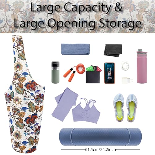 Yoga Mat Bag Yoga Tote Bag with Large Pocket and Zipper Pocket Yoga Mat Bag Carrier Fit Most Size Mats and All You Stuff - color: white yellow green