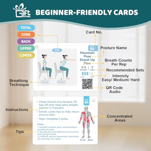 Large Chair Yoga Cards for Seniors Over 60, 60 Oversized Exercise Chart