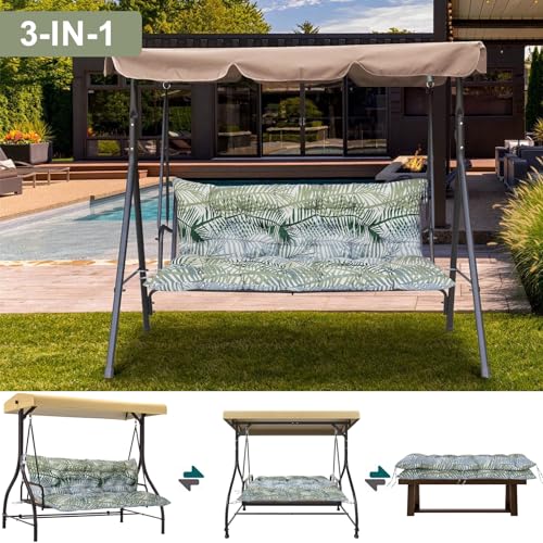 Porch Swing Cushion Three Seat Waterproof, Bamboo Leaves, 40x47in - color: Bamboo Leaves, size: 40x47in