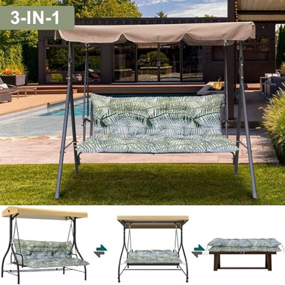 Porch Swing Cushion Three Seat Waterproof, Bamboo Leaves, 40x47in - color: Bamboo Leaves, size: 40x47in