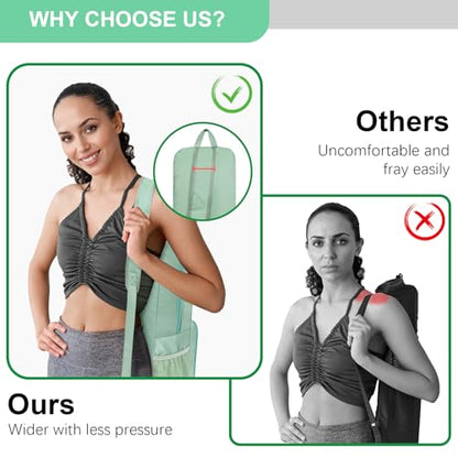 Yoga Mat Bag Carrier with Mesh & Zipper Pockets - color: Green