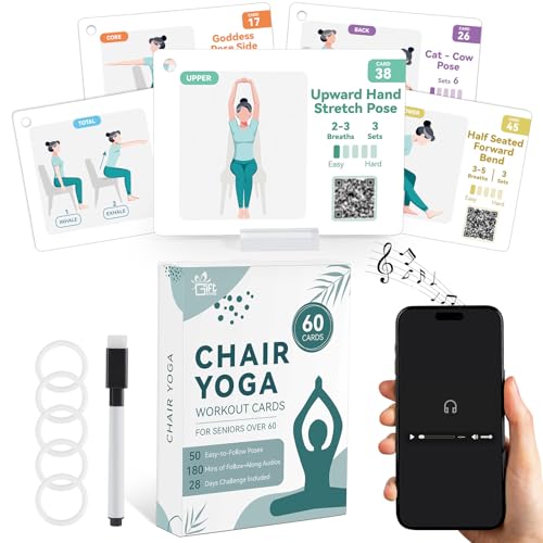 Large Chair Yoga Cards for Seniors Over 60, 60 Oversized Exercise Chart