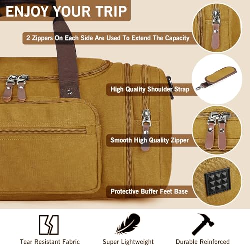 Sechunk Duffle Bag Canvas Leather Large Outdoor Shoulder Bag (yellow) - color: yellow