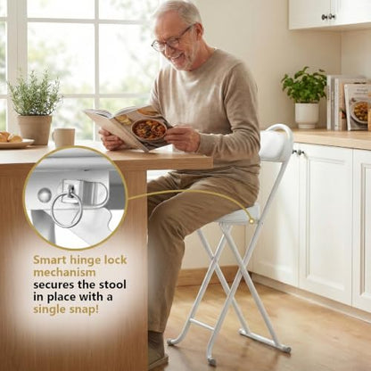 Folding Bar Stool,24" Portable High Counter Foldable Stool Chair - color: White
