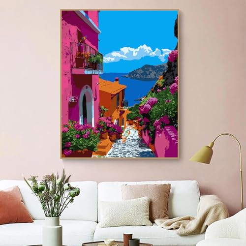ZRIZQ Landscape Paint by Numbers Kit for Adults Beginner,City Street,16x20 | Full set with wooden brushes,rolled canvas,rich paints.Calming activity.Beginner friendly.Just open and paint. - color: 16"X20"Rolled Canvas(Frameless)-Landscape 8