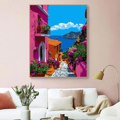 ZRIZQ Landscape Paint by Numbers Kit for Adults Beginner,City Street,16x20 | Full set with wooden brushes,rolled canvas,rich paints.Calming activity.Beginner friendly.Just open and paint. - color: 16"X20"Rolled Canvas(Frameless)-Landscape 8